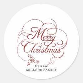 Elegant Holly Merry Christmas Runder Aufkleber