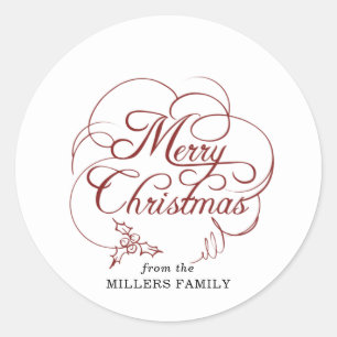 Elegant Holly Merry Christmas Runder Aufkleber
