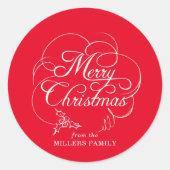 Elegant Holly Merry Christmas Runder Aufkleber (Vorderseite)
