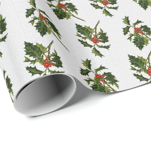 Elegant Holly mit roten Berries über Elfenbeinküst Geschenkpapier (Rolleneckpunkt)