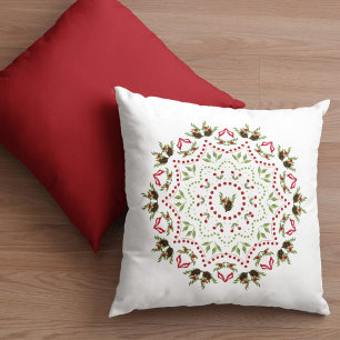 Elegant Holly Pinecone Holiday Mandala Kissen