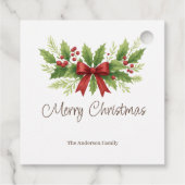 Elegant Holly & Red Bow Christmas - Geschenkanhänger (Rückseite)