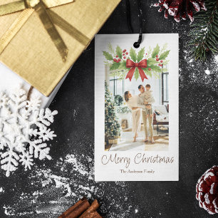 Elegant Holly & Red Bow Christmas - Geschenkanhänger