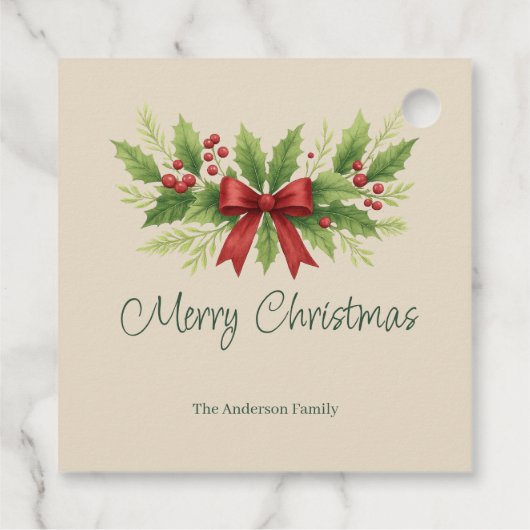 Elegant Holly & Red Bow Christmas - Geschenkanhänger (Rückseite)