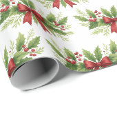 Elegant Holly & Red Bow Christmas - Geschenkpapier (Rolleneckpunkt)