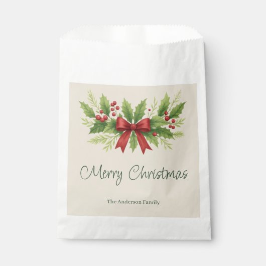 Elegant Holly & Red Bow Christmas - Geschenktütchen (Vorderseite)