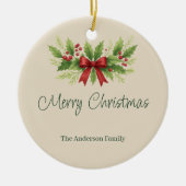 Elegant Holly & Red Bow Christmas - Keramik Ornament (Vorne)