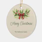 Elegant Holly & Red Bow Christmas - Keramik Ornament (Links)
