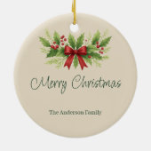 Elegant Holly & Red Bow Christmas - Keramik Ornament (Hinten)