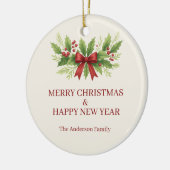 Elegant Holly & Red Bow Christmas - Keramik Ornament (Links)