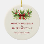 Elegant Holly & Red Bow Christmas - Keramik Ornament (Hinten)