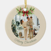 Elegant Holly & Red Bow Christmas - Keramik Ornament (Vorne)