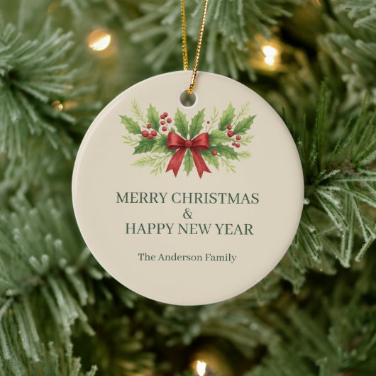 Elegant Holly & Red Bow Christmas - Keramik Ornament (Baum)
