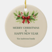 Elegant Holly & Red Bow Christmas - Keramik Ornament (Hinten)
