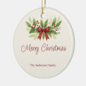 Elegant Holly & Red Bow Christmas - Keramik Ornament (Links)