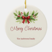 Elegant Holly & Red Bow Christmas - Keramik Ornament (Hinten)