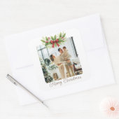 Elegant Holly & Red Bow Christmas - Quadratischer Aufkleber (Umschlag)