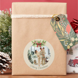 Elegant Holly & Red Bow Christmas - Runder Aufkleber