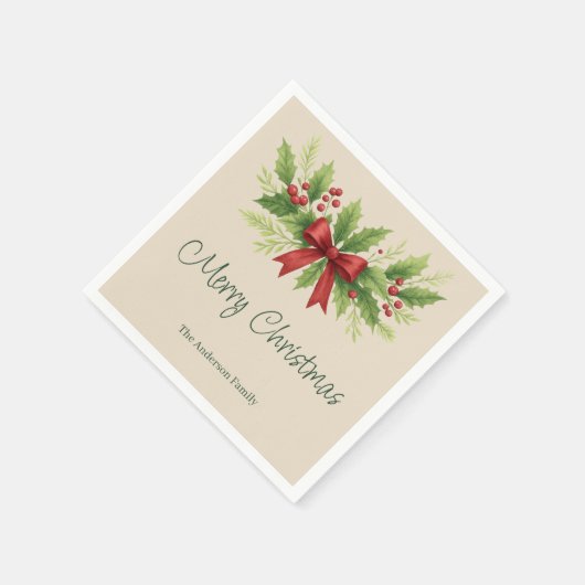 Elegant Holly & Red Bow Christmas - Serviette (Ecke)