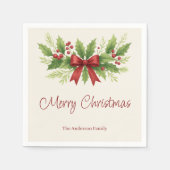 Elegant Holly & Red Bow Christmas - Serviette (Vorderseite)