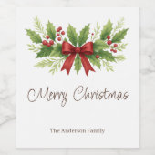 Elegant Holly & Red Bow Christmas - Weinetikett (Einzelnes Label)