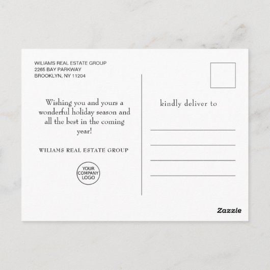 Elegant Holly Tree Weihnachtsgrüße Postkarte (Rückseite)