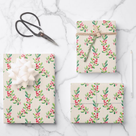 Elegant Holly und Berries Geschenkpapier Set (Vorderseite)