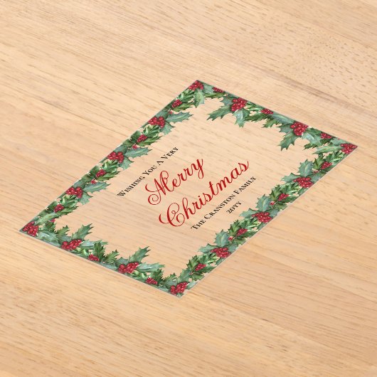 Elegant Holly und Berries gestalten Weihnachten Acryleinladungen (Ablage )