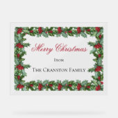 Elegant Holly und Berries Rahmen Weihnachtsgrüße Acrylschild (Vorderseite)