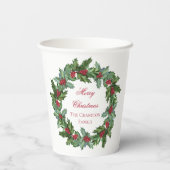 Elegant Holly und Berries Wreath Frohe Weihnachten Pappbecher (Rückseite)