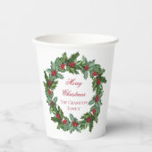 Elegant Holly und Berries Wreath Frohe Weihnachten Pappbecher (Vorderseite)