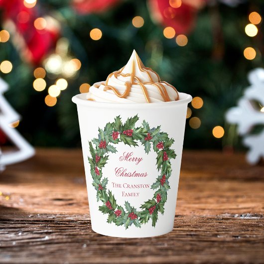 Elegant Holly und Berries Wreath Frohe Weihnachten Pappbecher