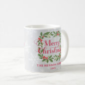 Elegant Holly Wreath Merry Christmas Family Kaffeetasse (VorderseiteRechts)