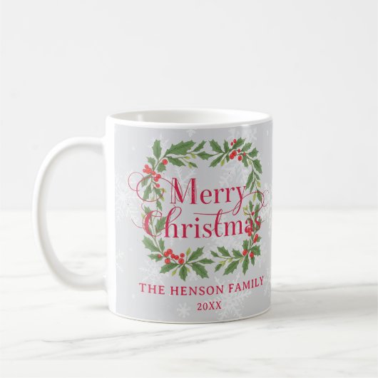 Elegant Holly Wreath Merry Christmas Family Kaffeetasse (Links)