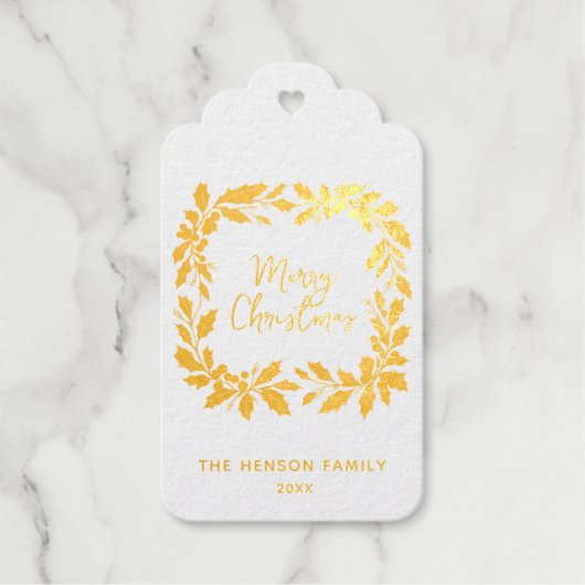 Elegant Holly Wreath Merry Christmas  Geschenkanhänger (Vorderseite)
