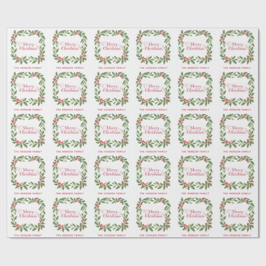Elegant Holly Wreath Merry Christmas Geschenkpapier (Flach)