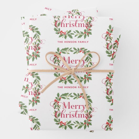 Elegant Holly Wreath Merry Christmas Geschenkpapier Set (Beispiel)