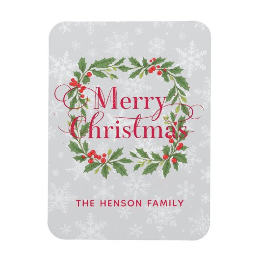 Elegant Holly Wreath Merry Christmas Magnet (Vertikal)