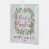 Elegant Holly Wreath Merry Christmas  Ornament Aus Glas (Vorderseite links)