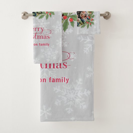 Elegant Holly Wreath Merry Christmas Photo Badhandtuch Set (Insitu)