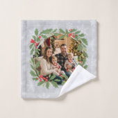 Elegant Holly Wreath Merry Christmas Photo Badhandtuch Set (Waschlappen)