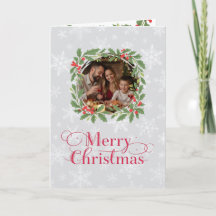 Elegant Holly Wreath Merry Christmas Photo