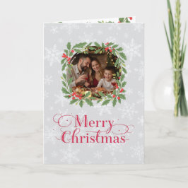 Elegant Holly Wreath Merry Christmas Photo Feiertagskarte