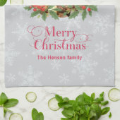 Elegant Holly Wreath Merry Christmas Photo Geschirrtuch (Gefaltet)