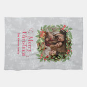 Elegant Holly Wreath Merry Christmas Photo Geschirrtuch (Horizontal)