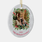 Elegant Holly Wreath Merry Christmas Photo Keramik Ornament (Rechts)