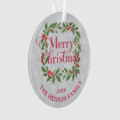 Elegant Holly Wreath Merry Christmas Photo Ornament (Vorderseite)