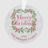Elegant Holly Wreath Merry Christmas Photo Ornament (Vorderseite)