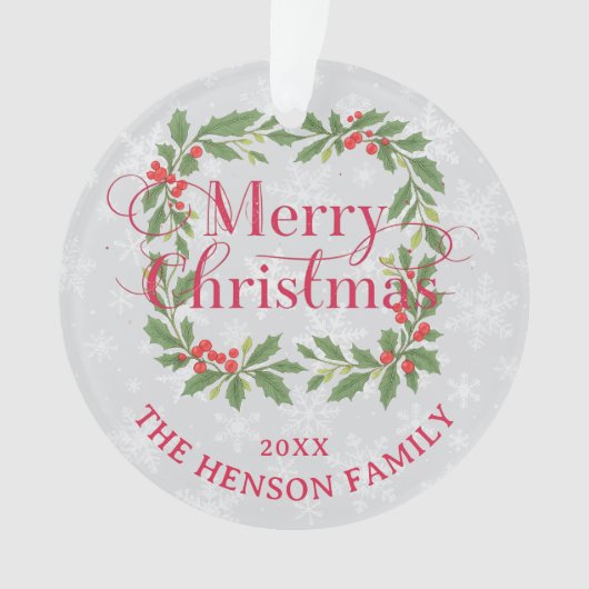 Elegant Holly Wreath Merry Christmas Photo Ornament (Vorderseite)