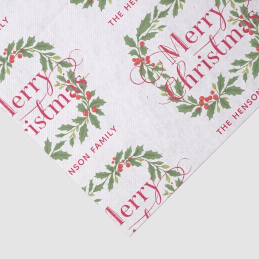 Elegant Holly Wreath Merry Christmas Seidenpapier (Detail)